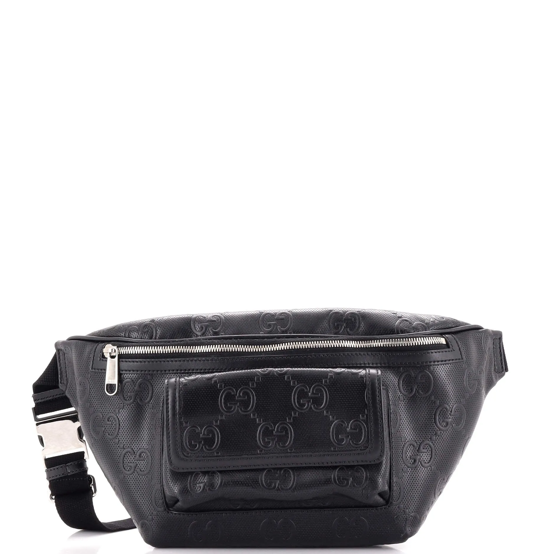 GUCCI Front Pocket Belt Bag GG Embossed Perforated Leather