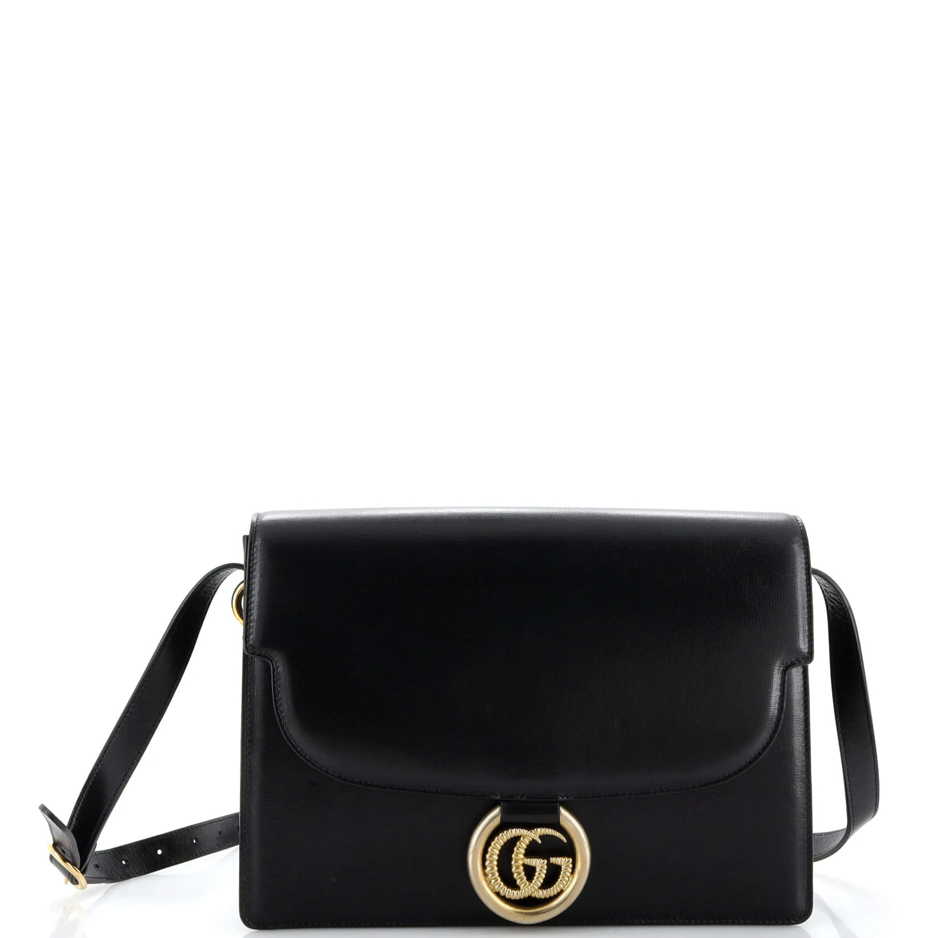 GUCCI GG Ring Shoulder Bag Leather Medium