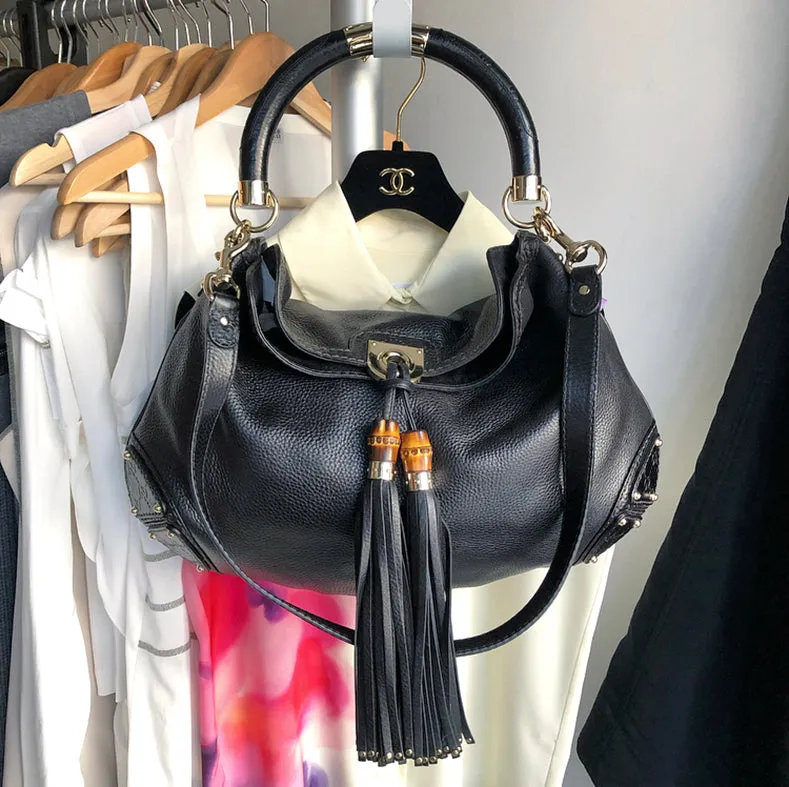 Gucci Indy Hobo Black Leather Large Tassel Bag