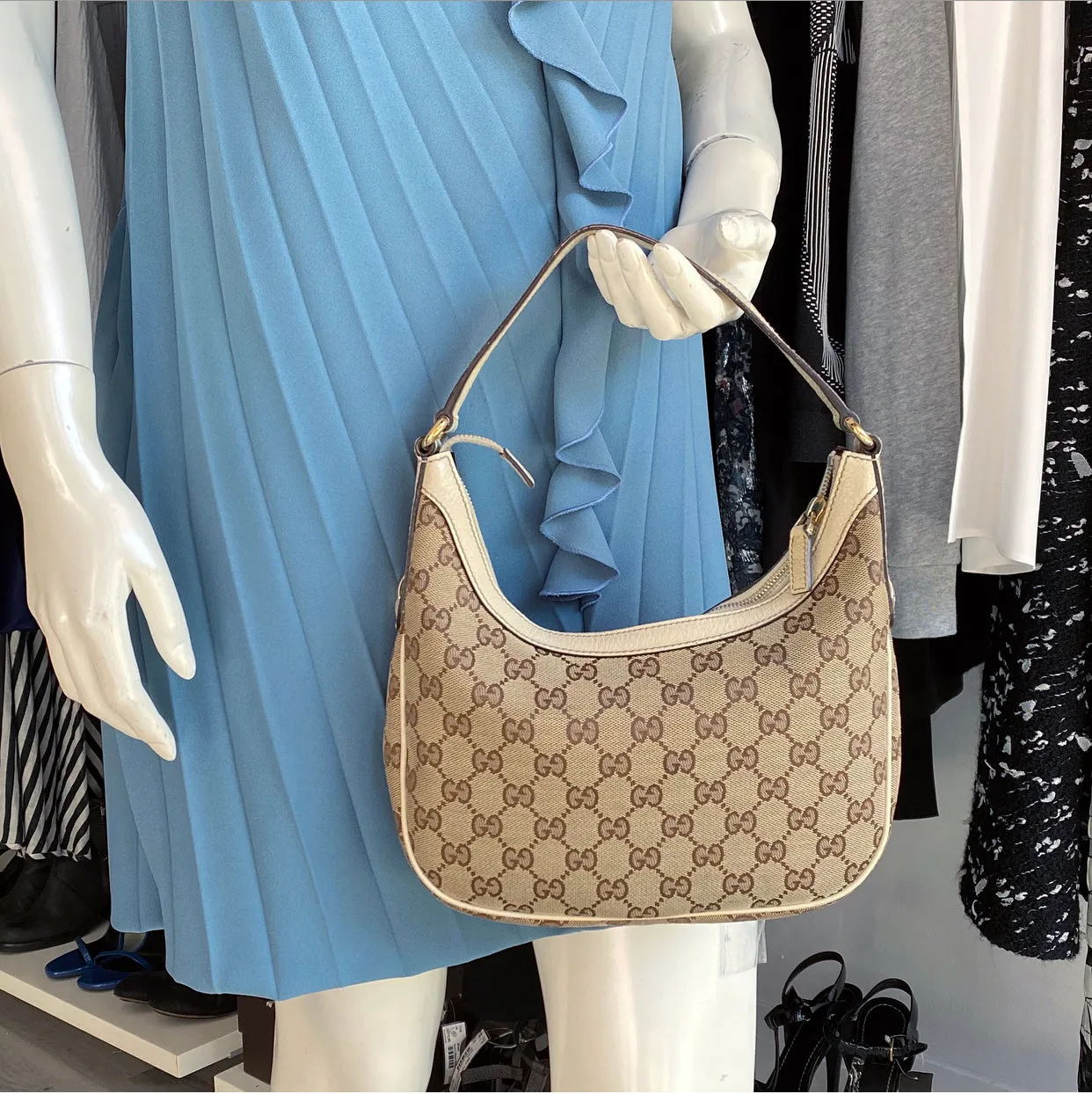 Gucci Ivory Small Monogram Canvas Hobo Bag