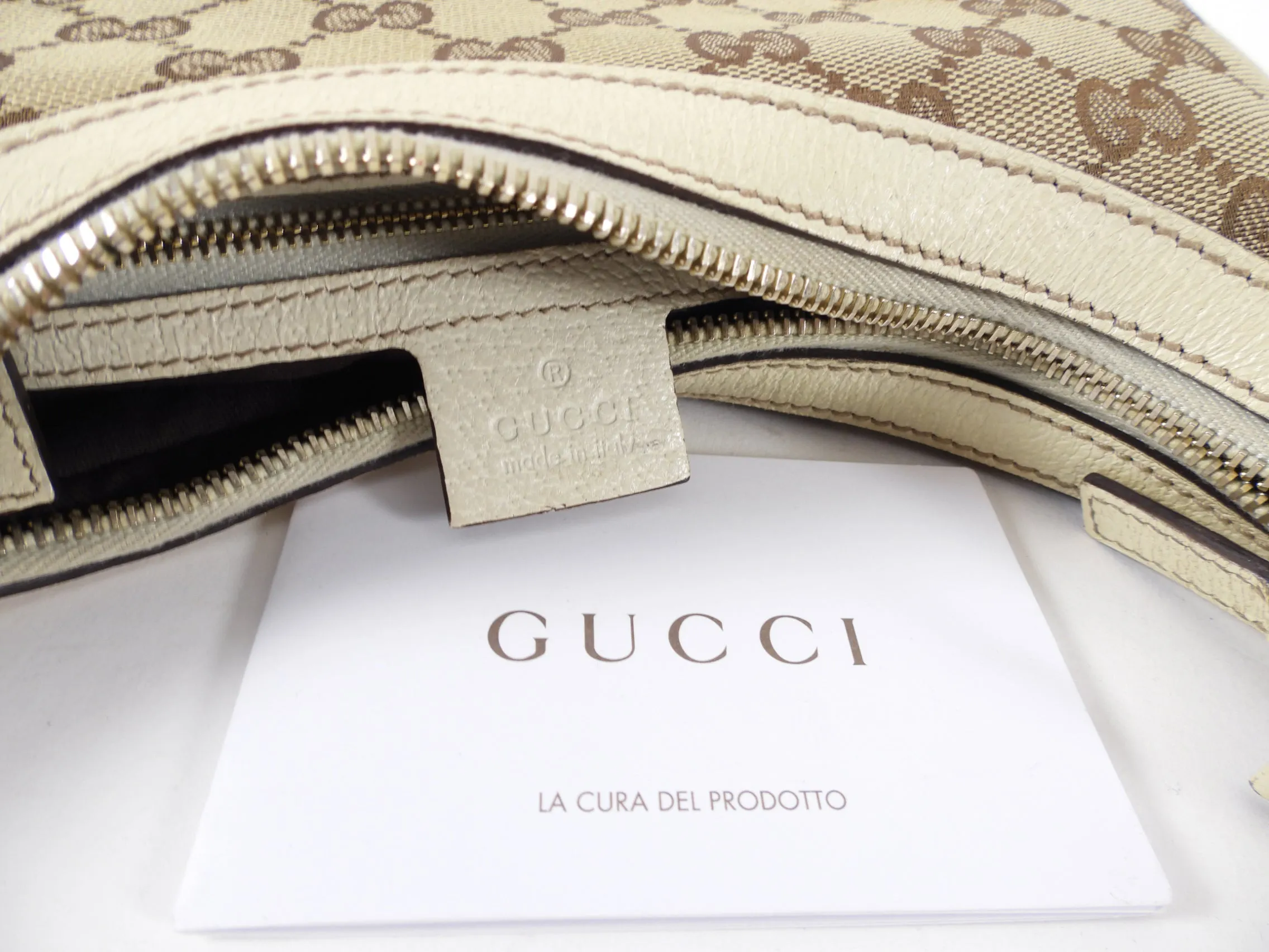 Gucci Ivory Small Monogram Canvas Hobo Bag