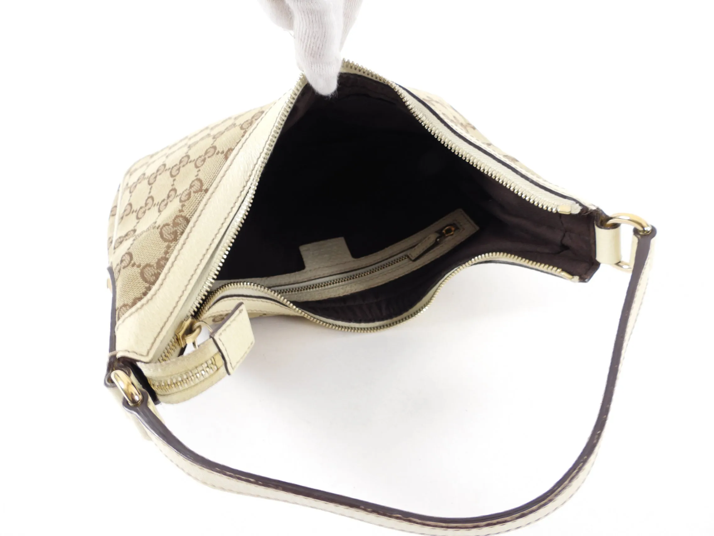 Gucci Ivory Small Monogram Canvas Hobo Bag