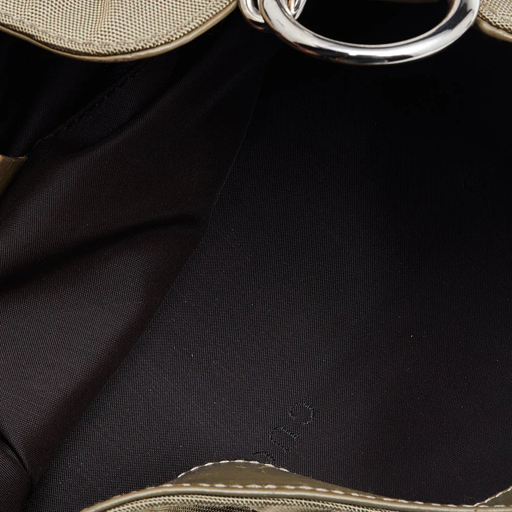 Gucci Khaki Nylon and Leather Bamboo Handle Hobo