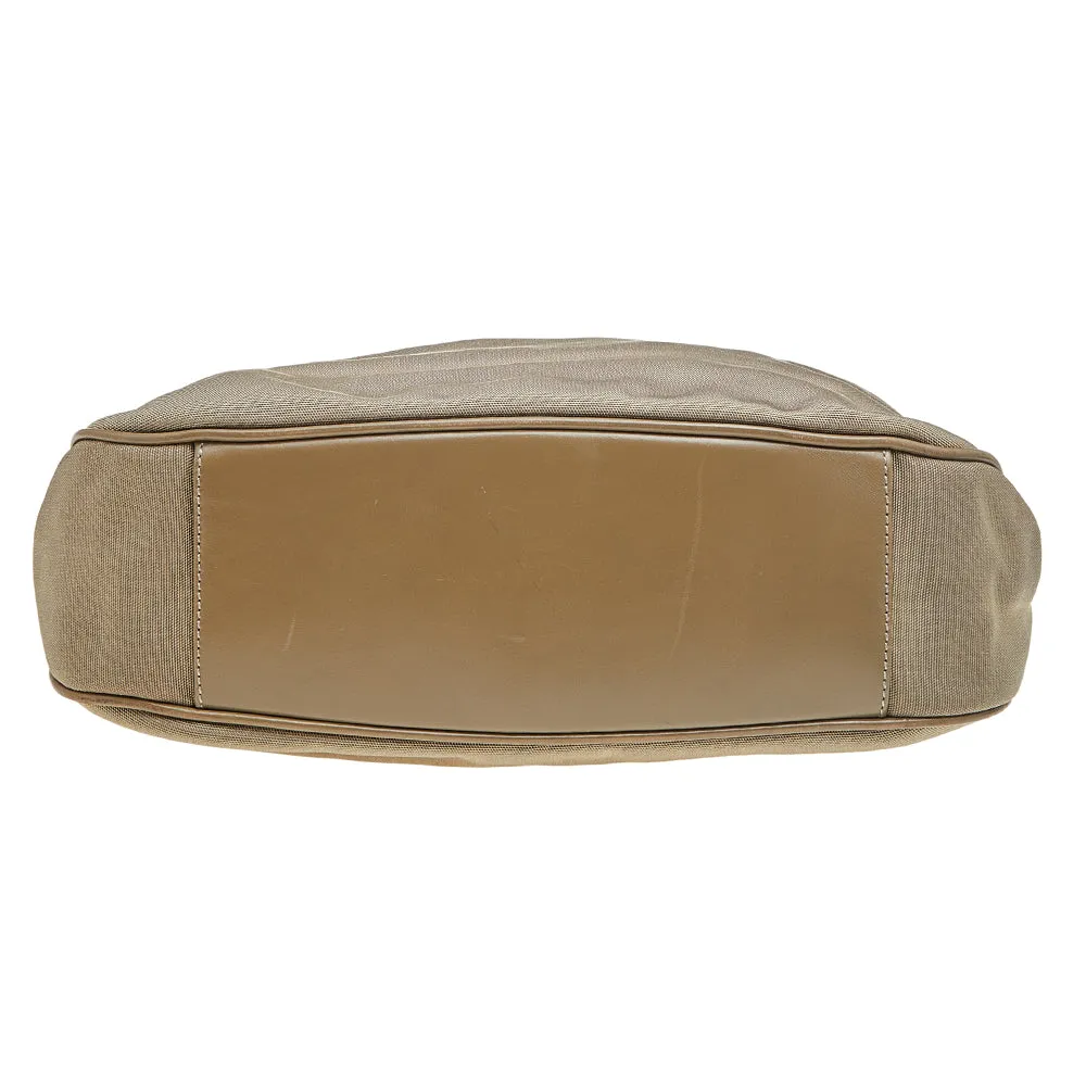 Gucci Khaki Nylon and Leather Bamboo Handle Hobo