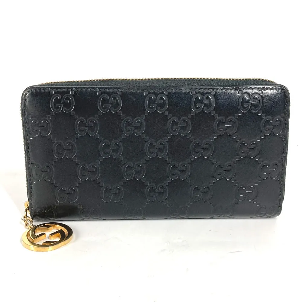 GUCCI Long Wallet Purse 409342 Sima leather black Guccisima GG Interlocking G mens Used