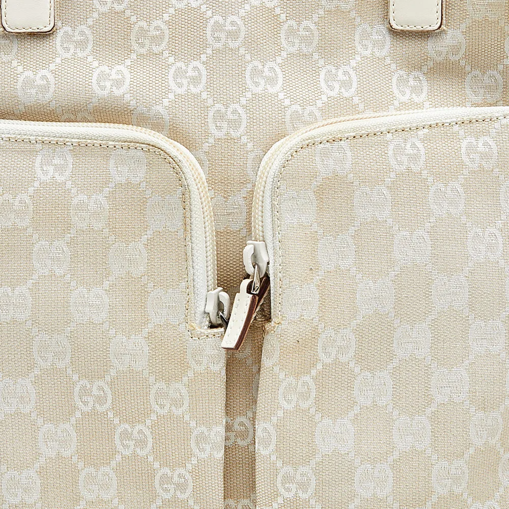 Gucci Off White GG Canvas and Leather Double Pocket Tote