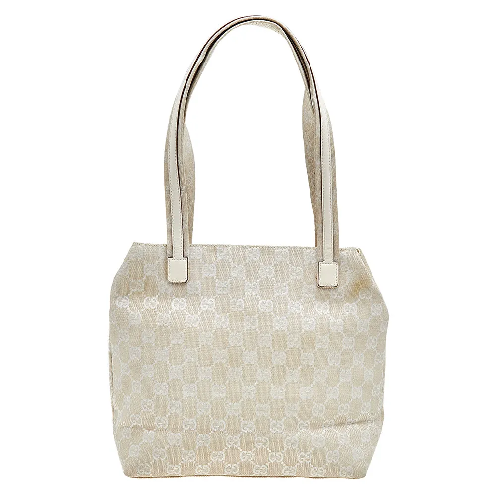 Gucci Off White GG Canvas and Leather Double Pocket Tote