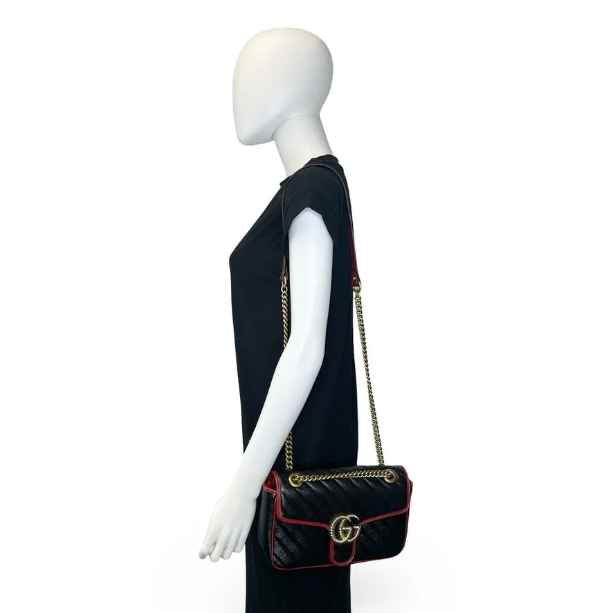 GUCCI: Quilted Leather GG Marmont Torchon Small Shoulder Bag
