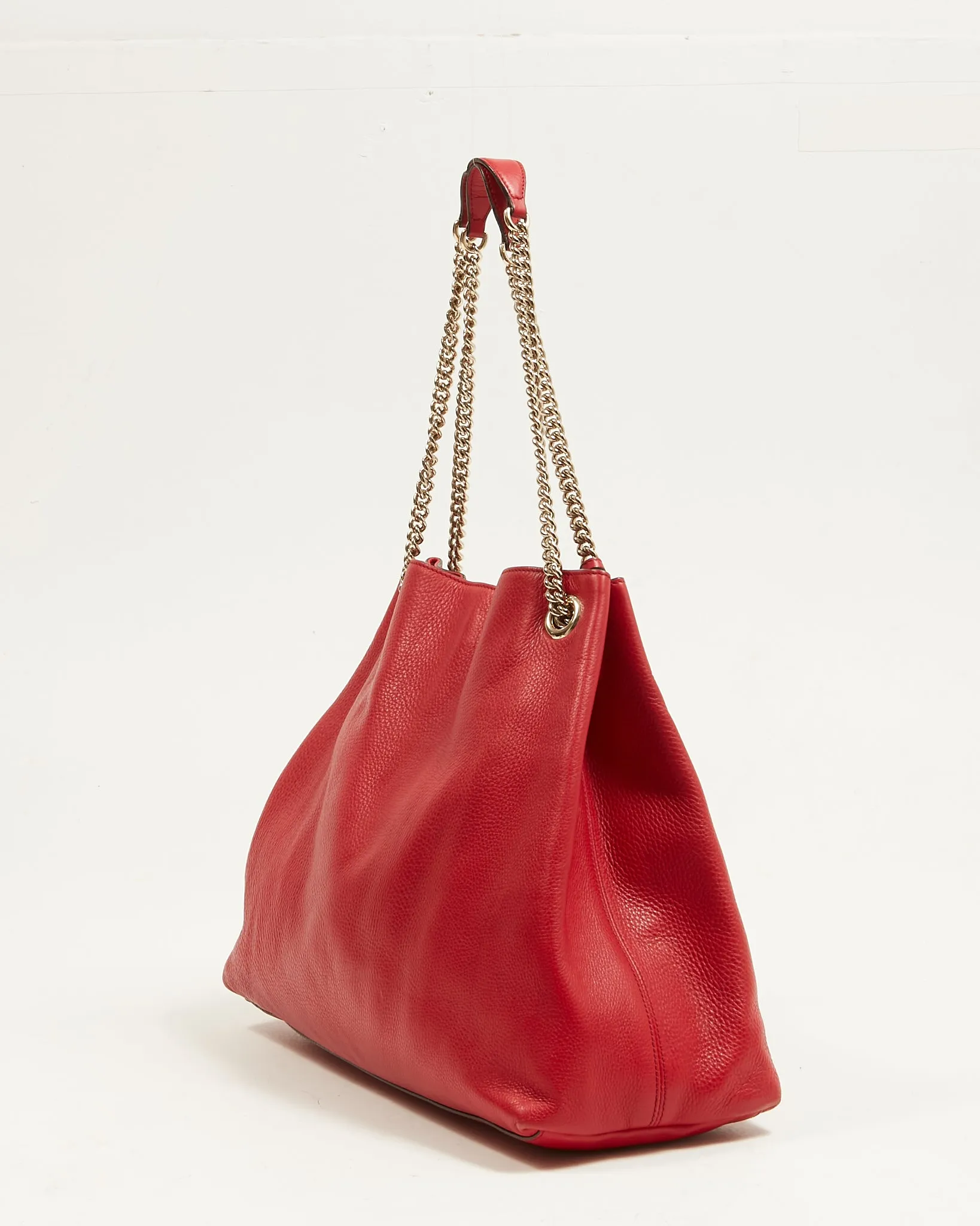 Gucci Red Pebbled Leather Large Soho Chain Shoulder Tote Bag