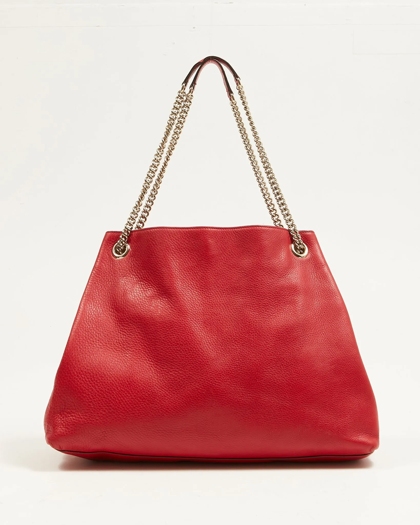 Gucci Red Pebbled Leather Large Soho Chain Shoulder Tote Bag