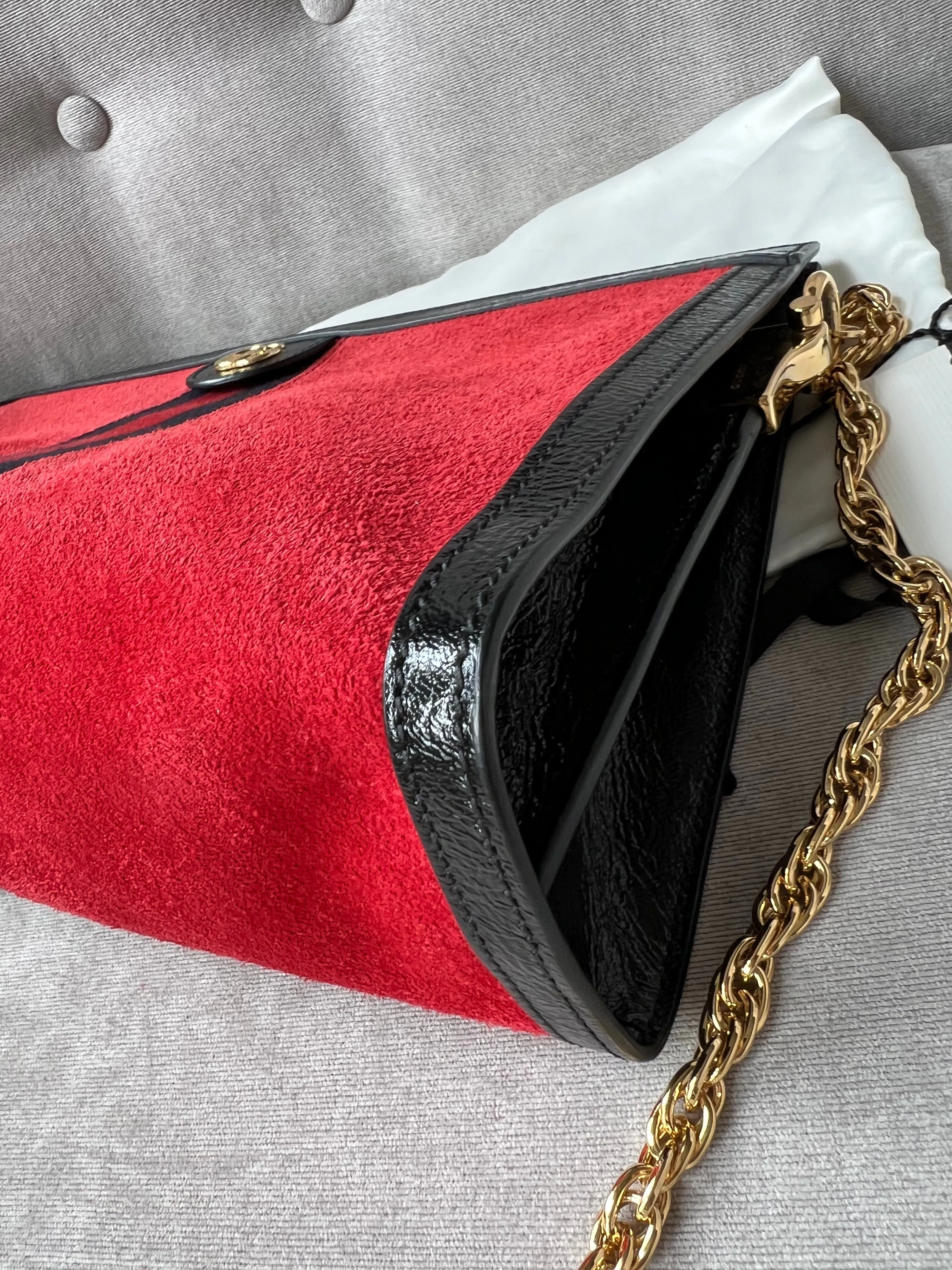 Gucci Red Suede and Black Leather Ophidia Shoulder Bag