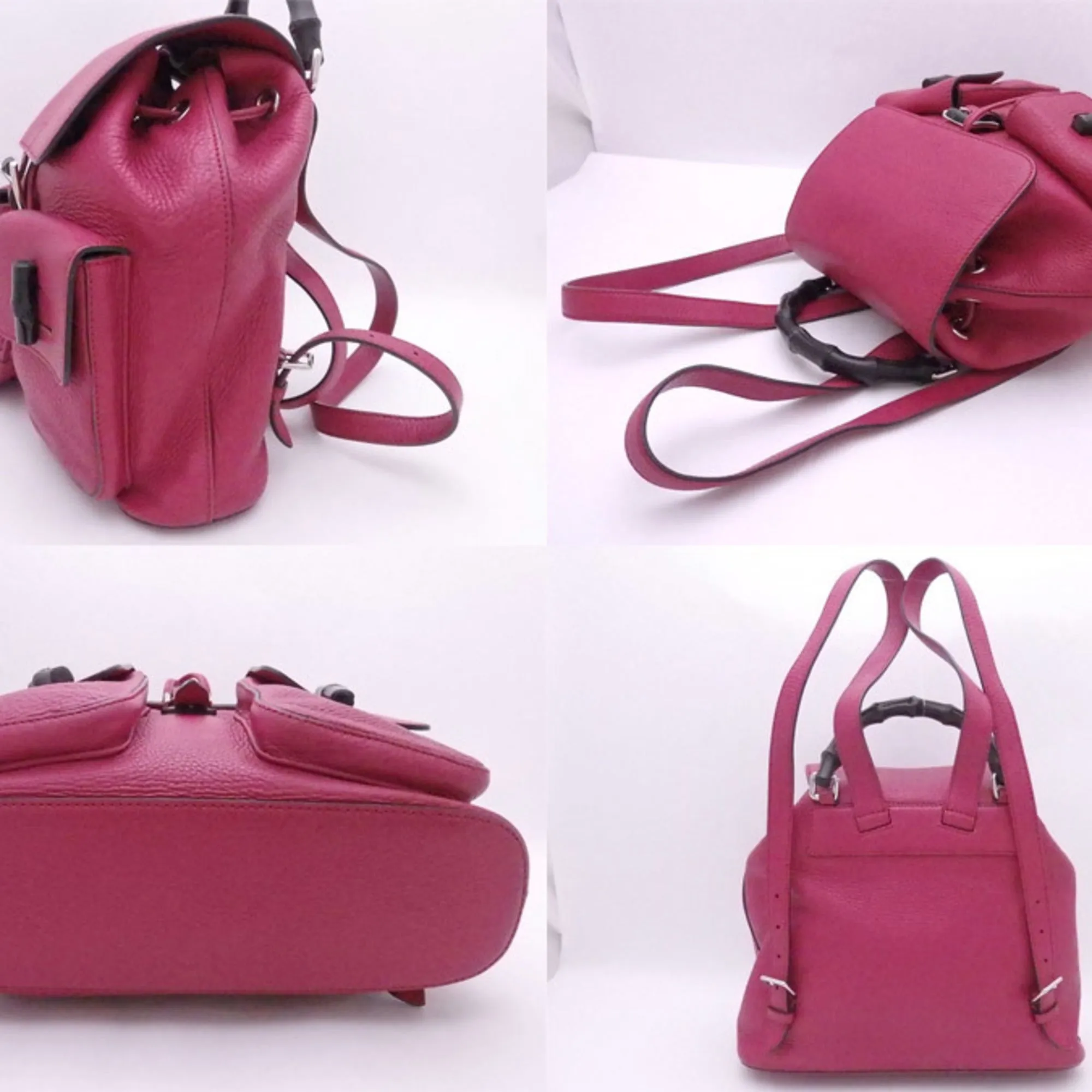 Gucci rucksack backpack bamboo tassel magenta leather ladies 370833