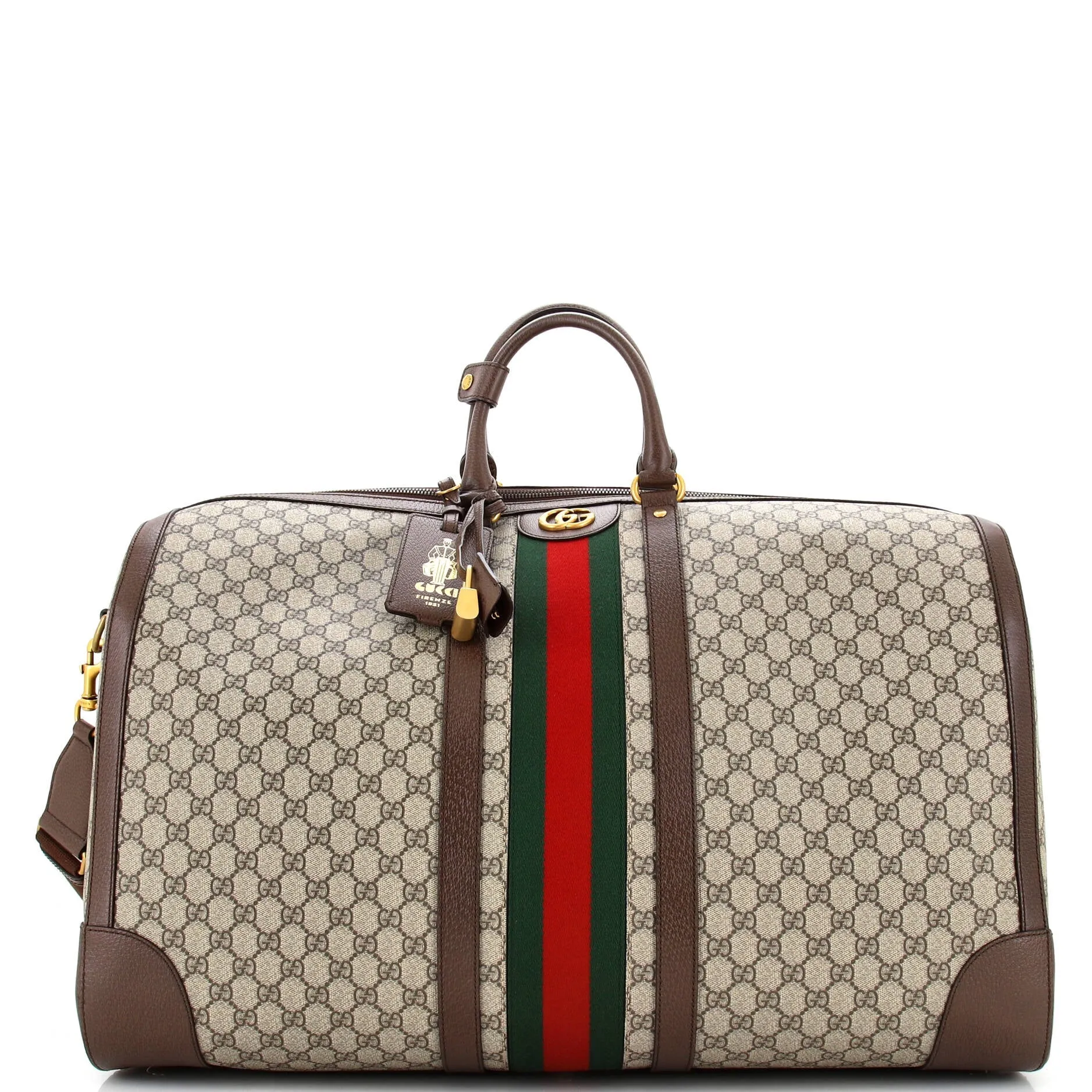 GUCCI Savoy Web Convertible Duffle Bag GG Coated Canvas Maxi