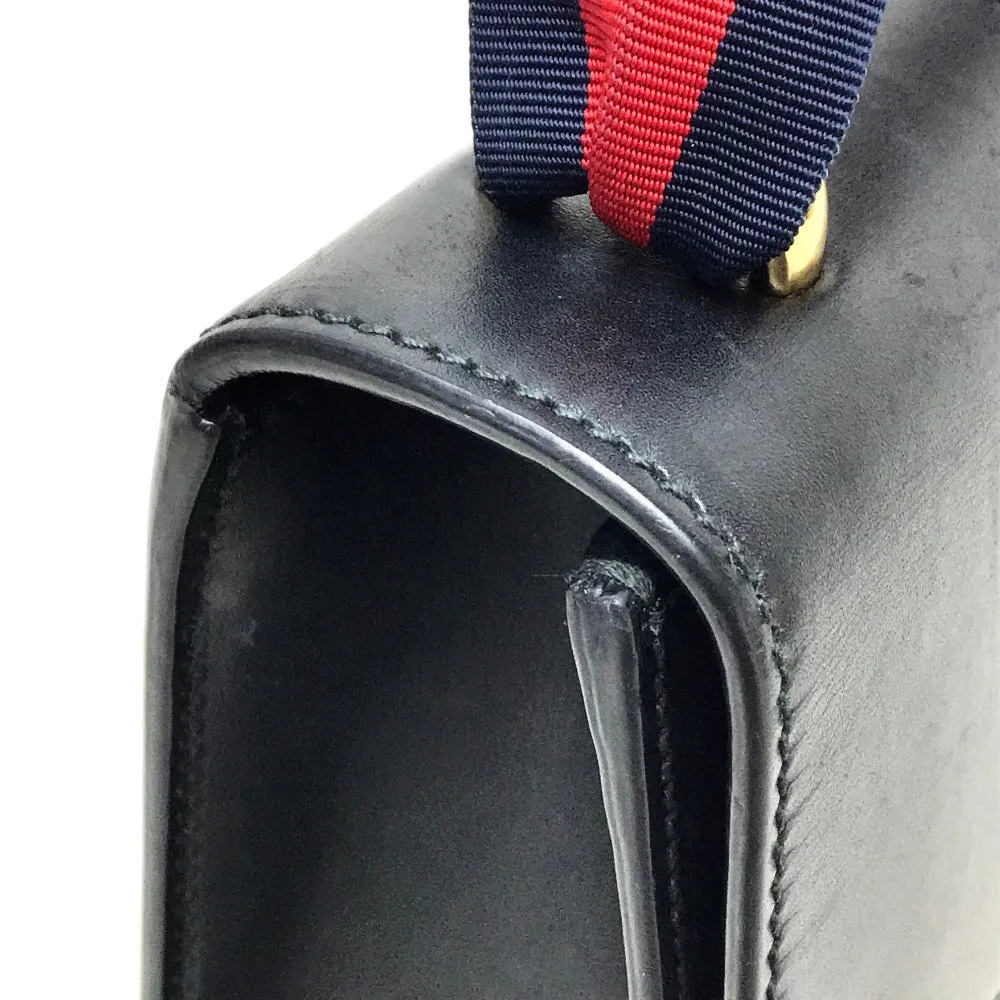 GUCCI Shoulder Bag 421882 leather black Sherry line Silvi Small Ribbon Women Secondhand
