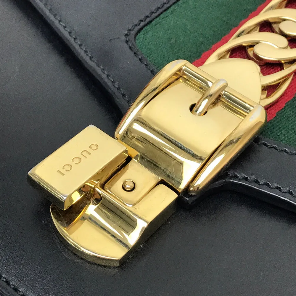 GUCCI Shoulder Bag 421882 leather black Sherry line Silvi Small Ribbon Women Secondhand