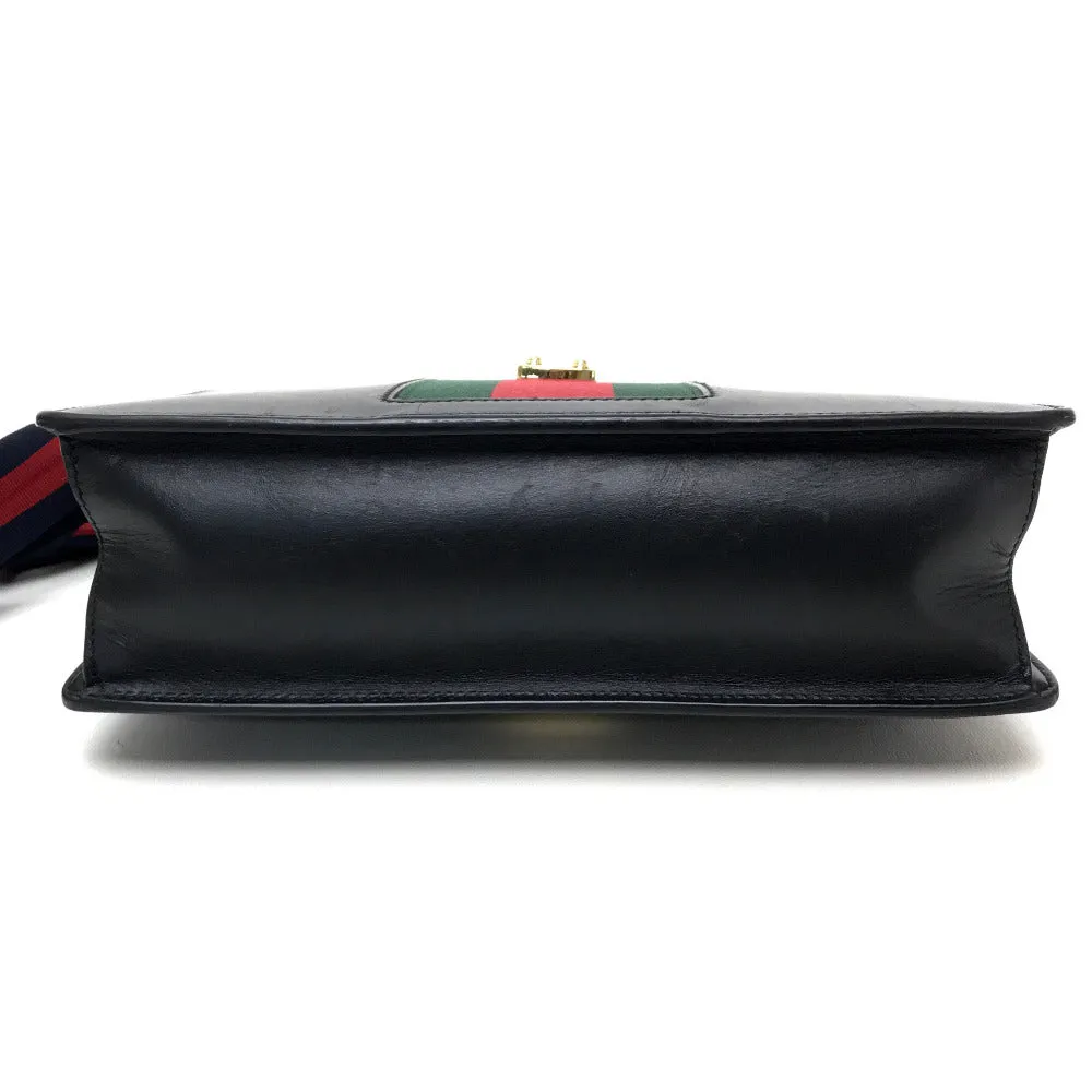 GUCCI Shoulder Bag 421882 leather black Sherry line Silvi Small Ribbon Women Secondhand
