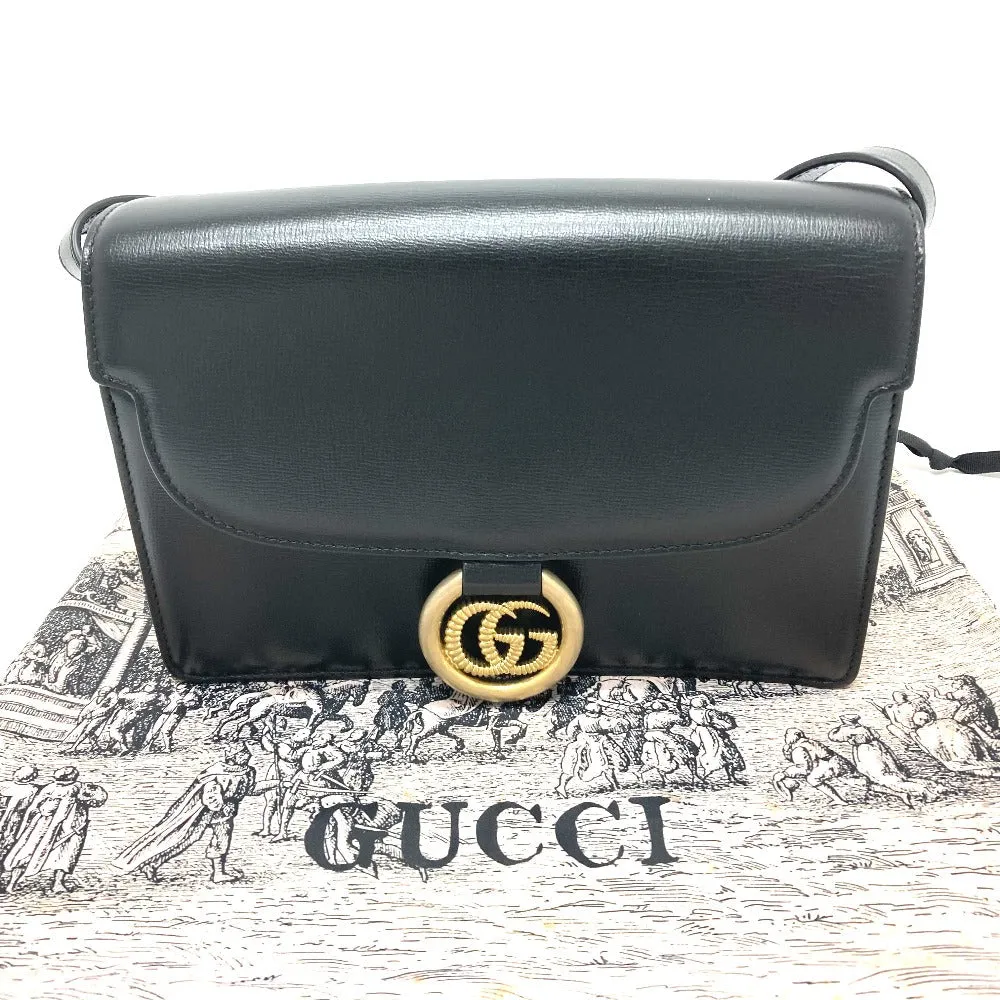 GUCCI Shoulder Bag 589474 Calf leather black GG Marmont flap Women Used