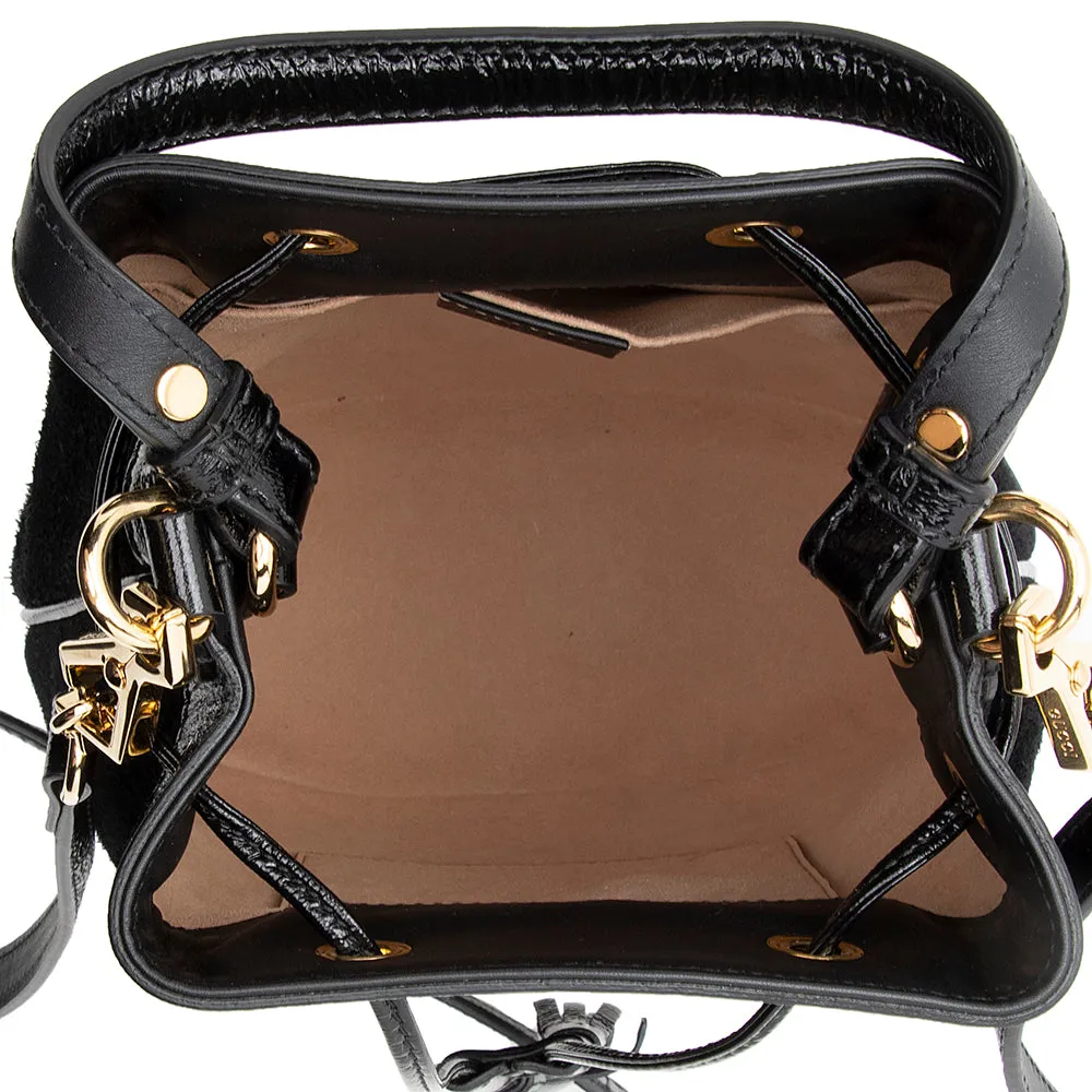 Gucci Suede Patent Leather Ophidia Bucket Bag (SHF-18984)