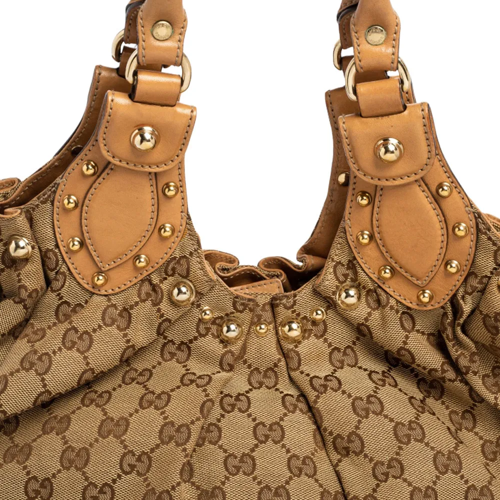 Gucci Tan/Beige GG Canvas and Leather Pelham Studded Hobo