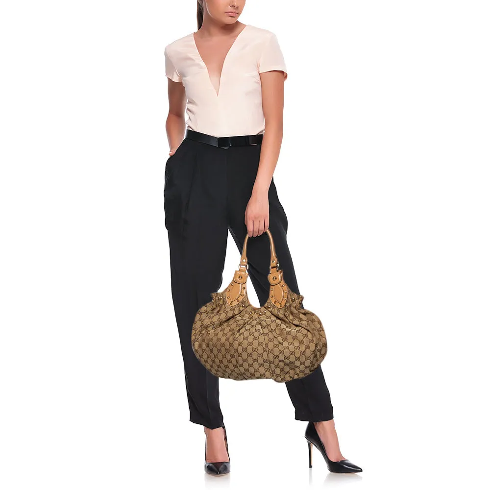 Gucci Tan/Beige GG Canvas and Leather Pelham Studded Hobo