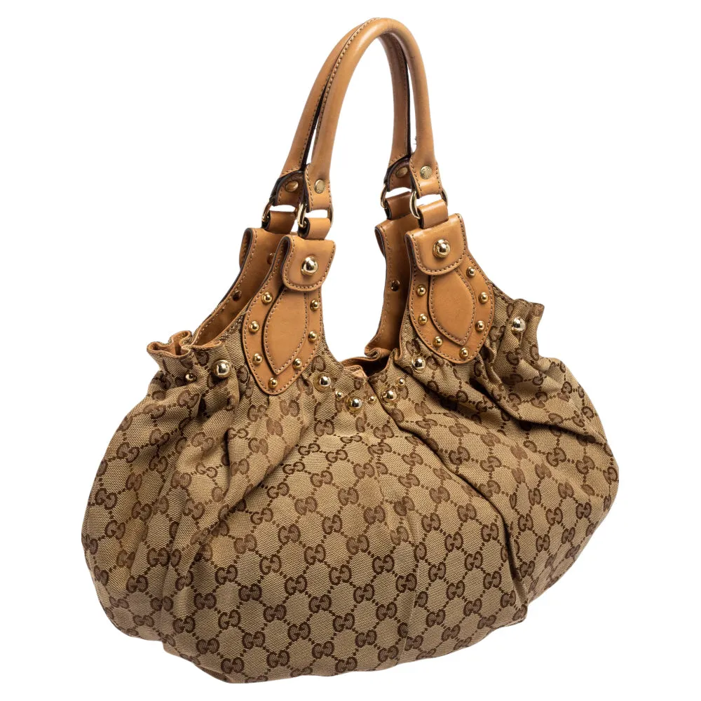 Gucci Tan/Beige GG Canvas and Leather Pelham Studded Hobo