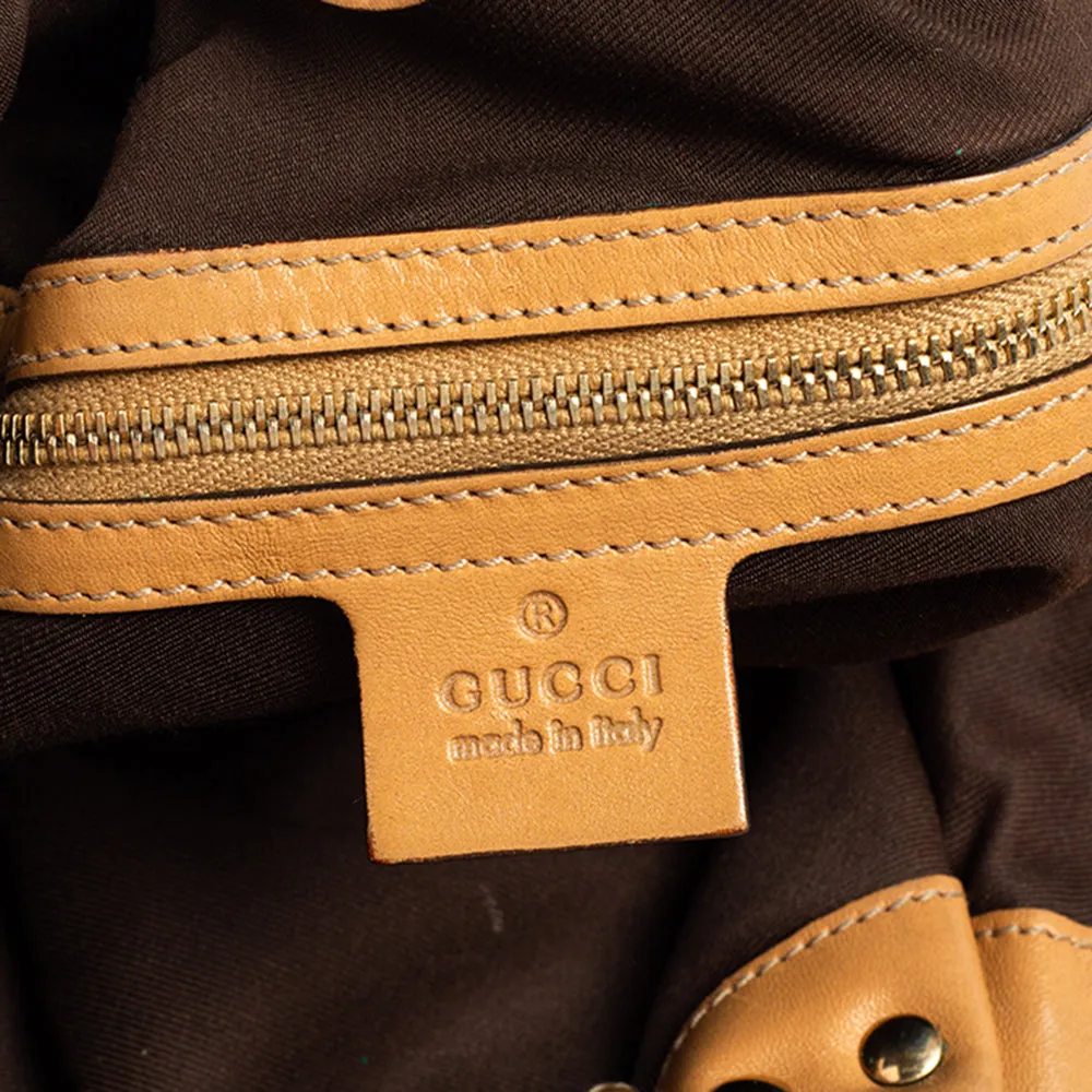 Gucci Tan/Beige GG Canvas and Leather Pelham Studded Hobo