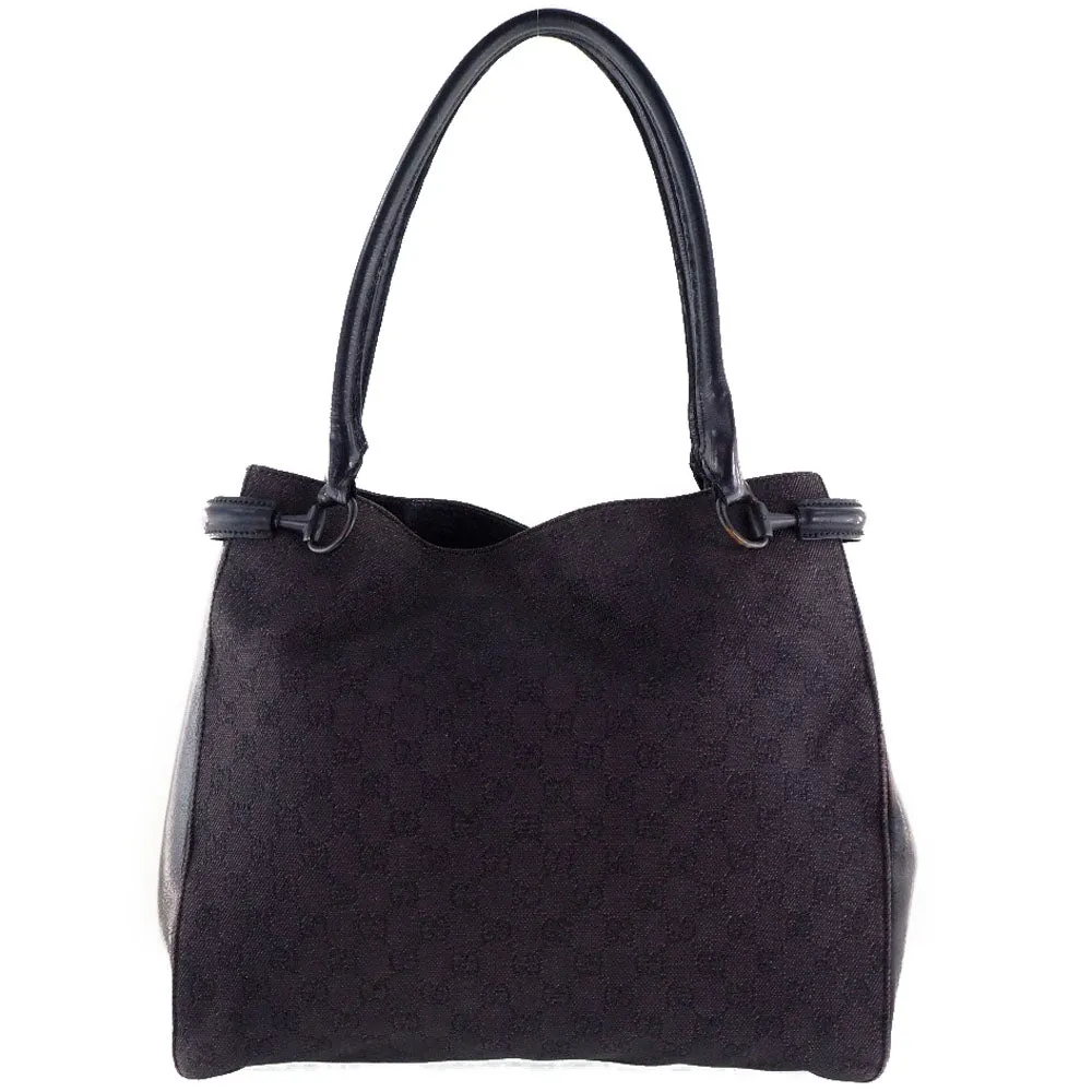 GUCCI Tote Bag 101346 GG canvas, leather black unisex(Unisex) Used