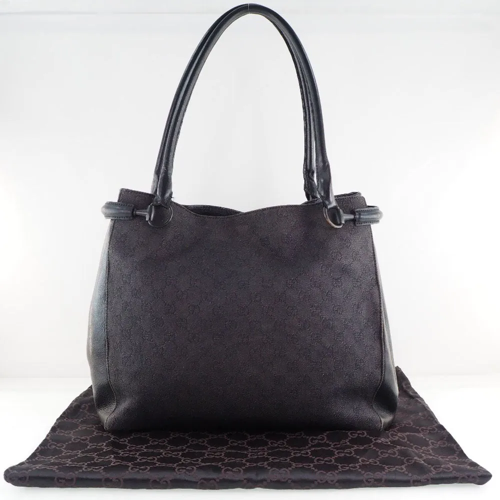 GUCCI Tote Bag 101346 GG canvas, leather black unisex(Unisex) Used