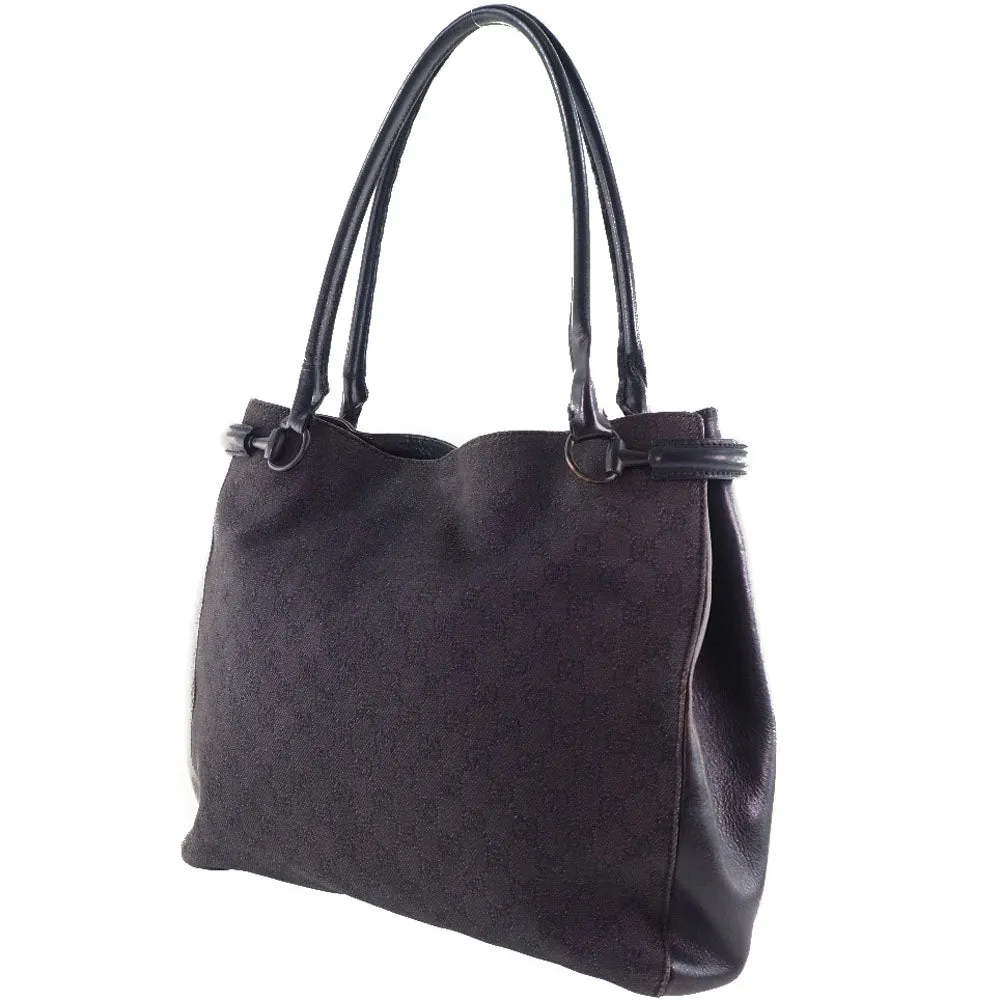GUCCI Tote Bag 101346 GG canvas, leather black unisex(Unisex) Used