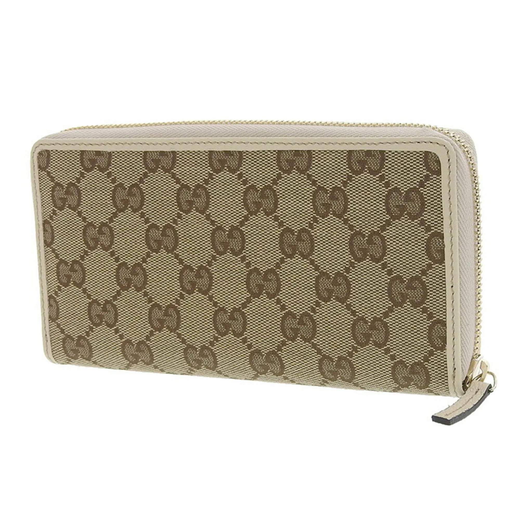 Gucci Wallet Women's Long GG Canvas 307980 Brown Ivory Round