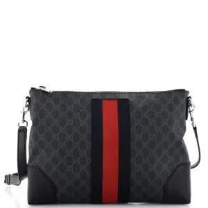 GUCCI Web Zip Flat Messenger GG Coated Canvas Medium