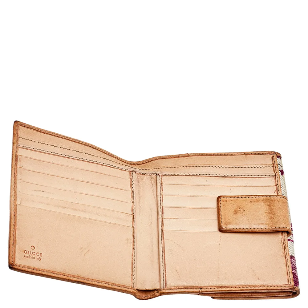 Gucci White/Pink Floral Print Canvas And Leather Compact Wallet