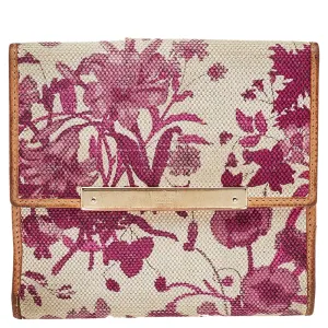 Gucci White/Pink Floral Print Canvas And Leather Compact Wallet