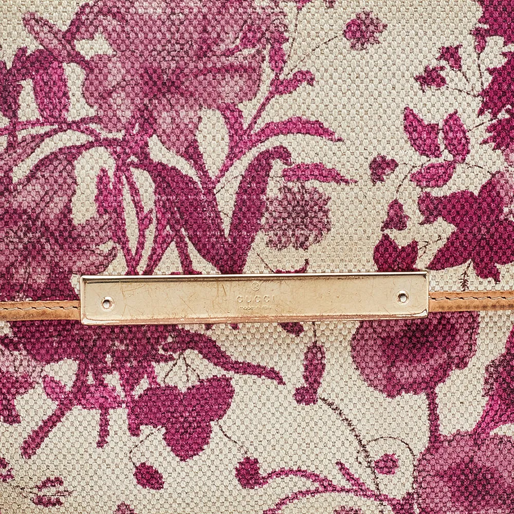 Gucci White/Pink Floral Print Canvas And Leather Compact Wallet