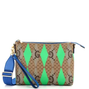 GUCCI Wristlet Pouch Rhombus GG Coated Canvas with Leather Medium