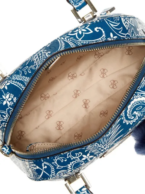 GUESS Astrid Small Quilted Faux Fur Charm Dome Satchel