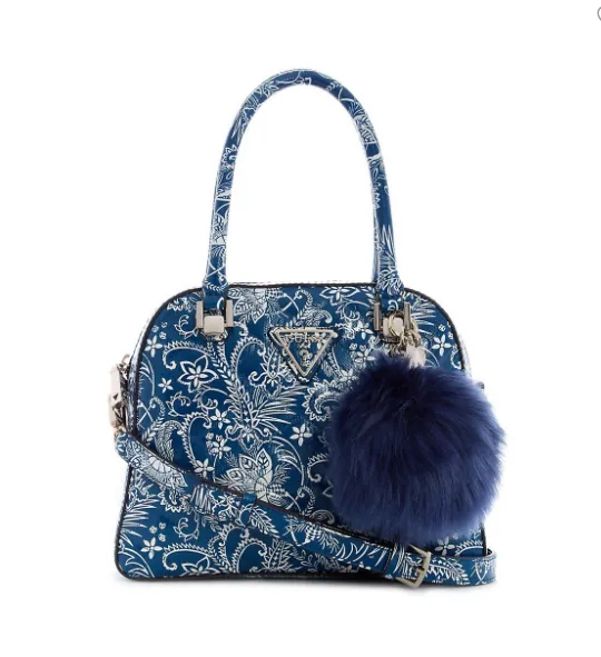 GUESS Astrid Small Quilted Faux Fur Charm Dome Satchel