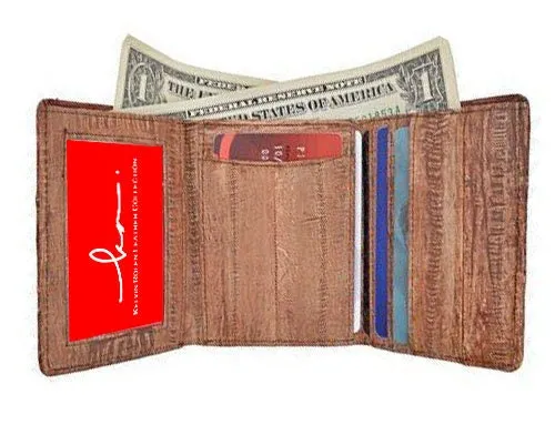 Handcrafted Genuine Eel Skin Leather Trifold Wallet Credit Card ID Holder