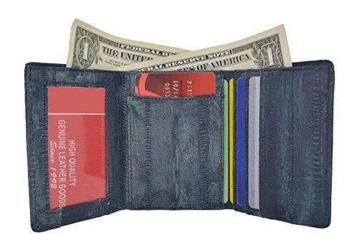 Handcrafted Genuine Eel Skin Leather Trifold Wallet Credit Card ID Holder