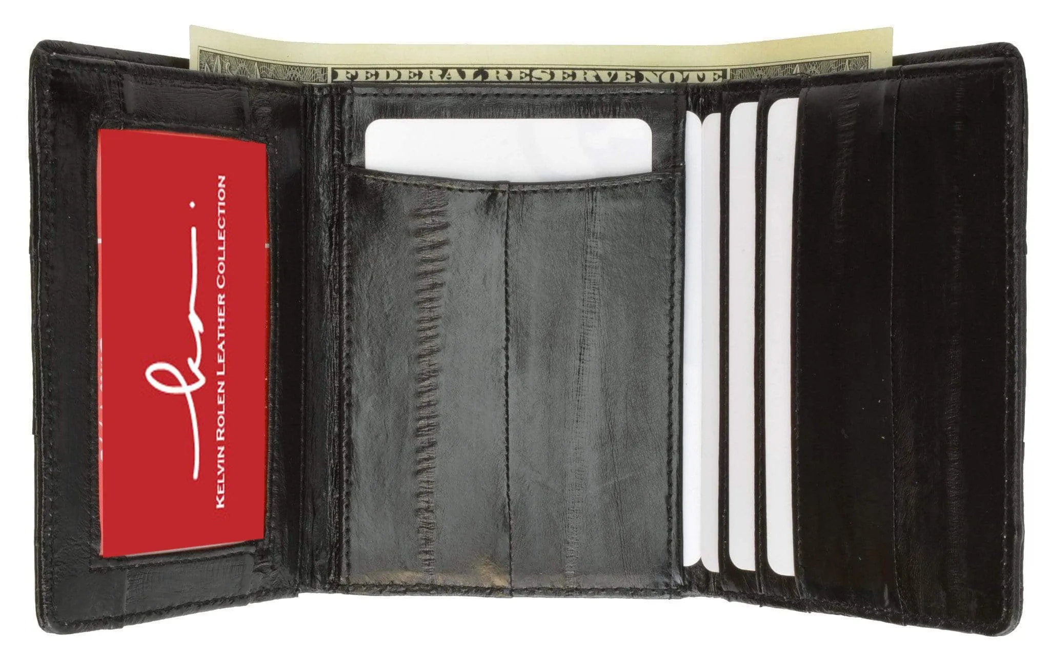 Handcrafted Genuine Eel Skin Leather Trifold Wallet Credit Card ID Holder