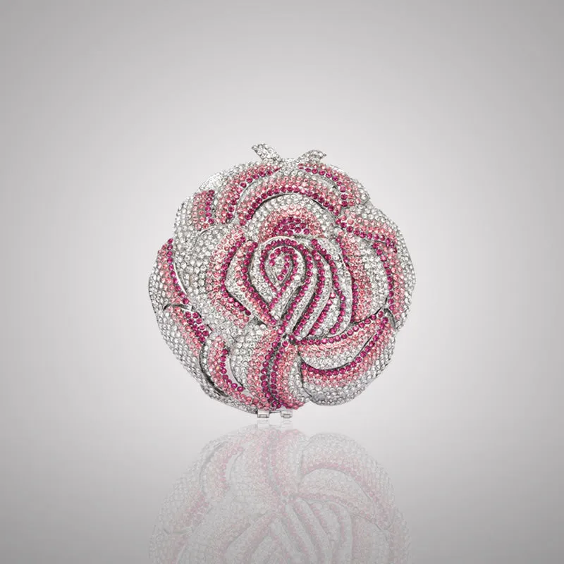 harming Pink and Silver Rose Swarovski Crystal Clutch | 0C920-PT