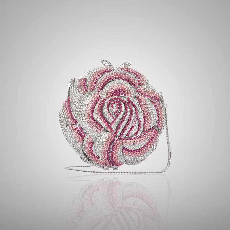 harming Pink and Silver Rose Swarovski Crystal Clutch | 0C920-PT