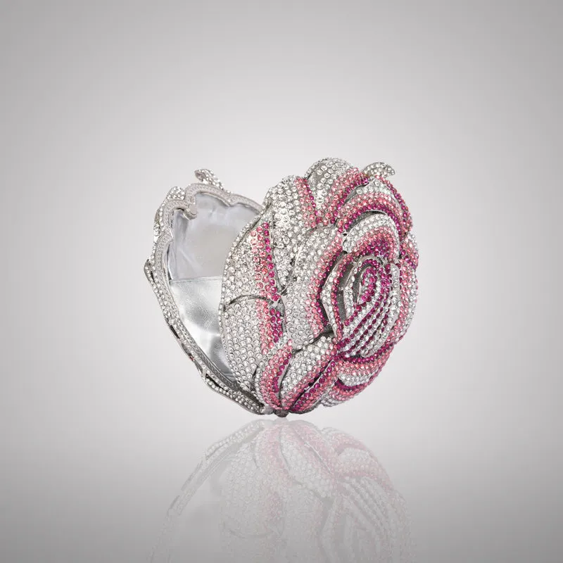 harming Pink and Silver Rose Swarovski Crystal Clutch | 0C920-PT