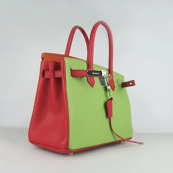 Hermes Birkin 30cm Togo Leather Handbags Red/Orange/Green Silver
