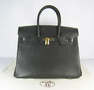 Hermes Birkin 35cm Togo Leather Handbags Black Golden