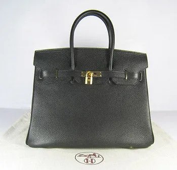 Hermes Birkin 35cm Togo Leather Handbags Black Golden