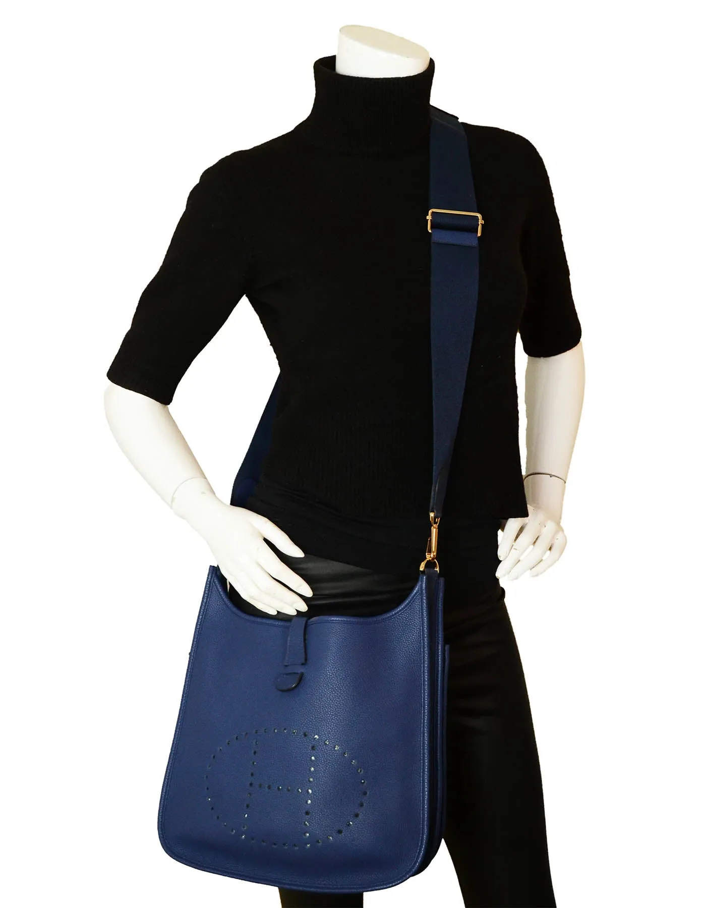 Hermes Bleu Encre Clemence Evelyne III 29 PM Messenger Bag