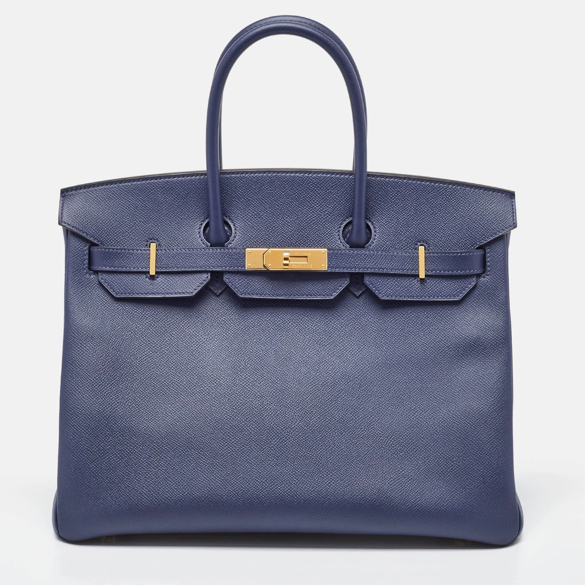 HERMES Blue Saphir Epsom Leather Gold Finish Birkin 35 Bag