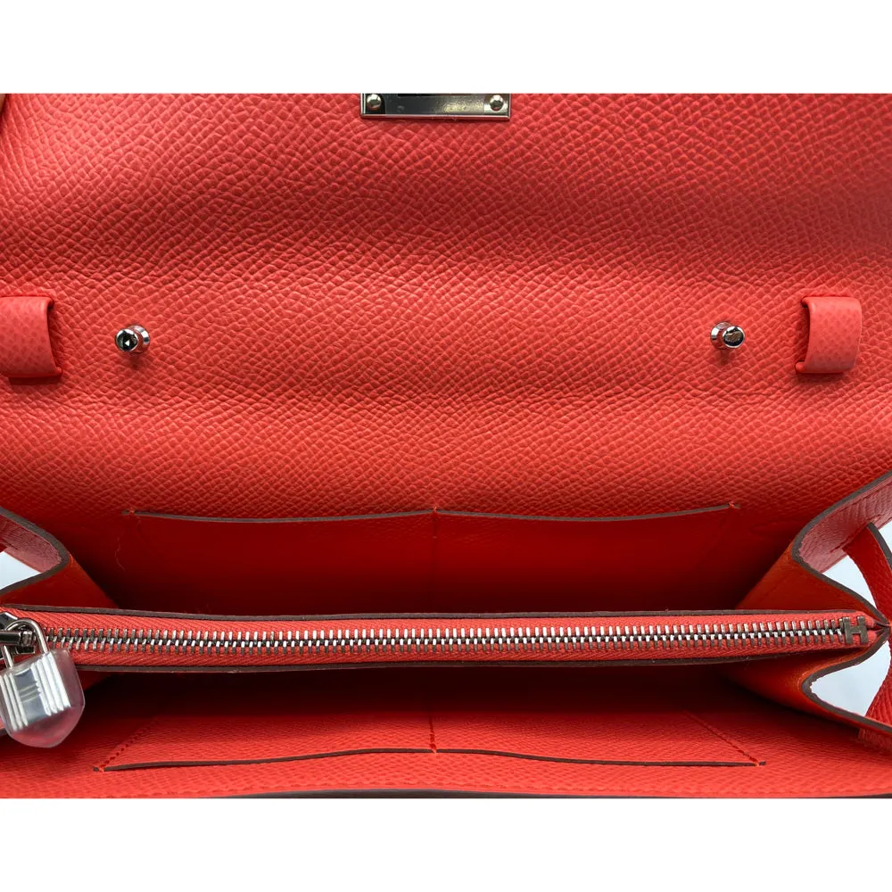 Hermes Rose Texas Epsom Leather Kelly Wallet To Go Bag