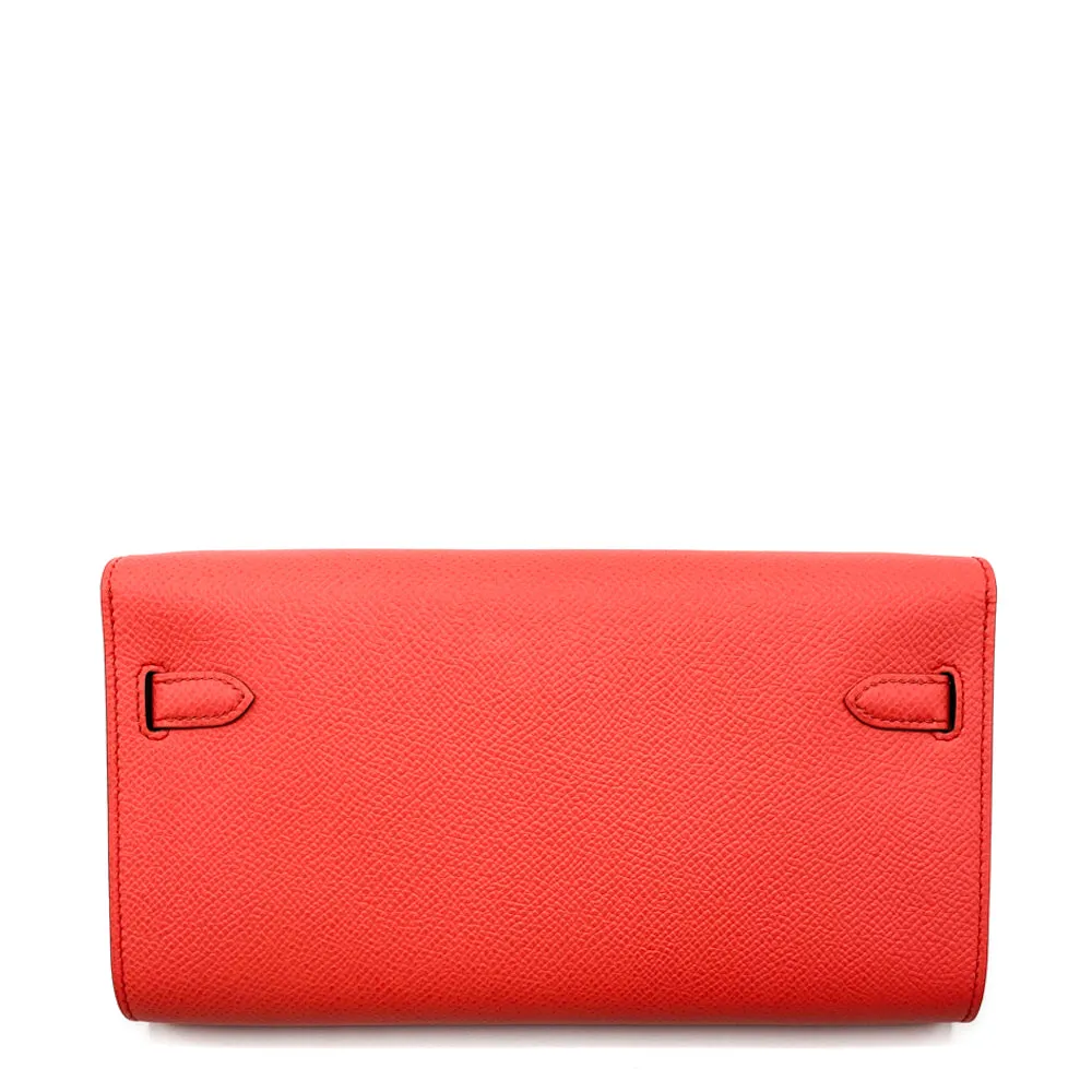 Hermes Rose Texas Epsom Leather Kelly Wallet To Go Bag